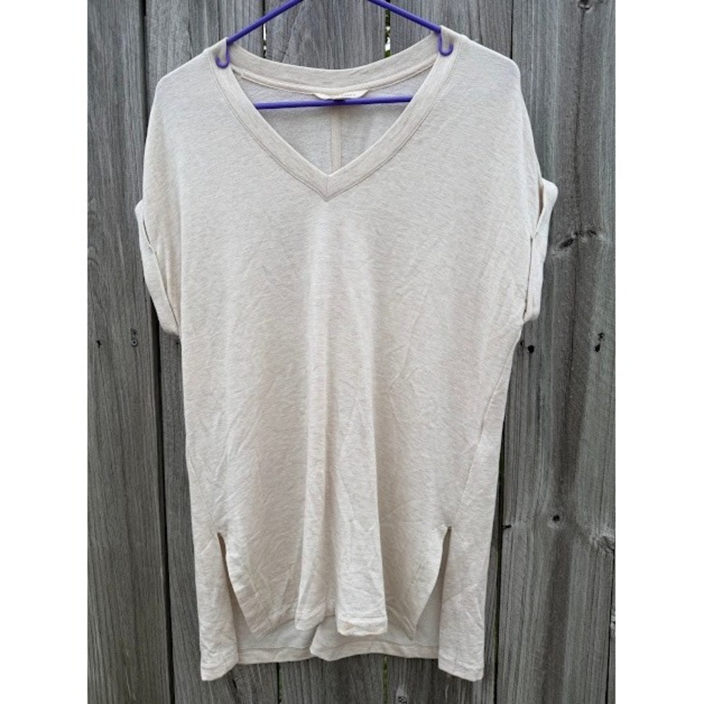 Athleisure Minimalist Z by Zobha Tunic Top M Oatmeal Heather V-Neck Cuff Sleeve